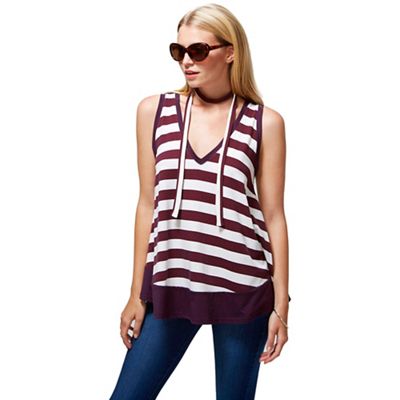 Damson striped top with neck tie in clever fabric